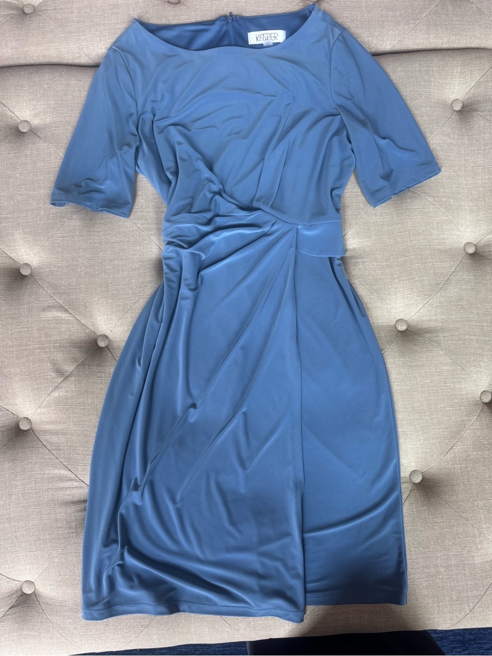 Kasper Slate Blue Side-Ruched Midi Dress